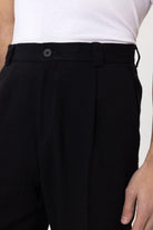 Antioch-Siyah Yüksek Bel Keten Karışımlı Erkek Pantolon-Kumaş Pantolon-4-Milagron.com