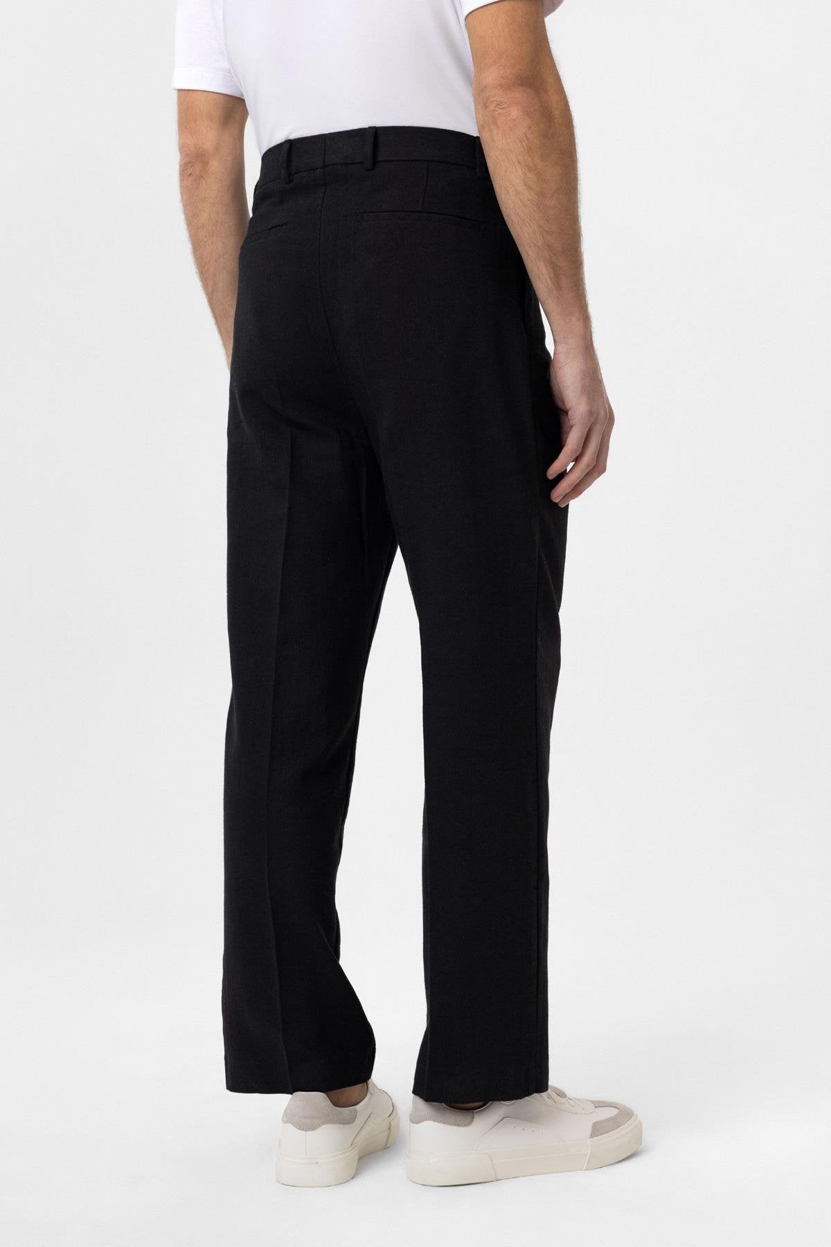 Antioch-Siyah Yüksek Bel Keten Karışımlı Erkek Pantolon-Kumaş Pantolon-5-Milagron.com