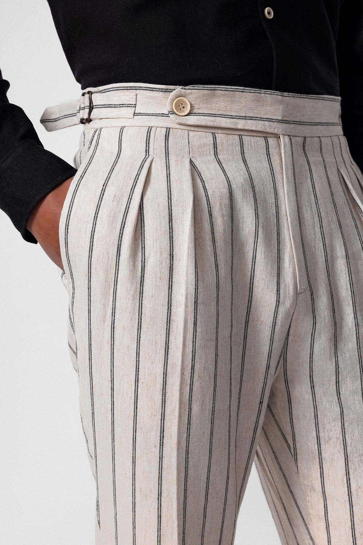 Antioch-Siyah Yüksek Bel Keten Karışımlı Erkek Pantolon-Pantolon-3-Milagron.com