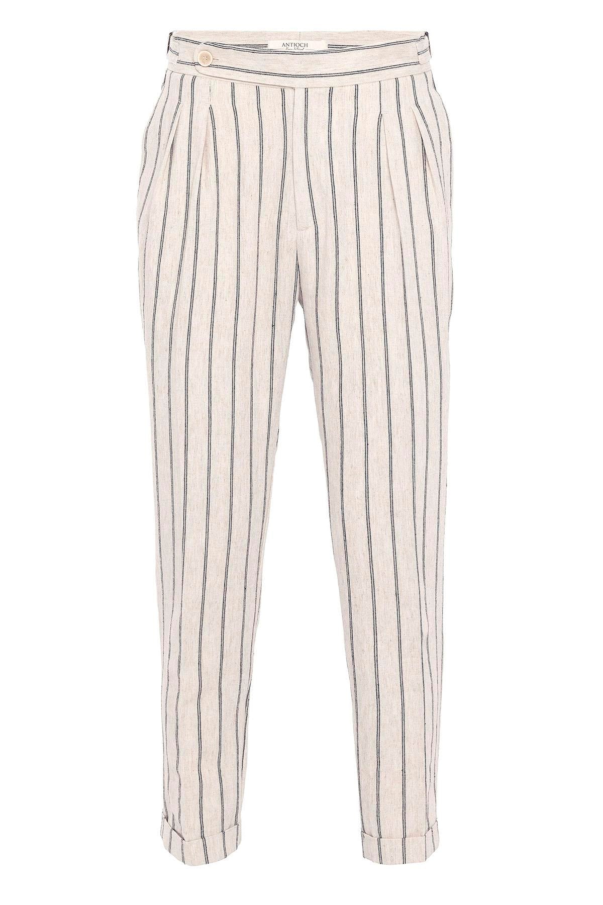 Antioch-Siyah Yüksek Bel Keten Karışımlı Erkek Pantolon-Pantolon-5-Milagron.com