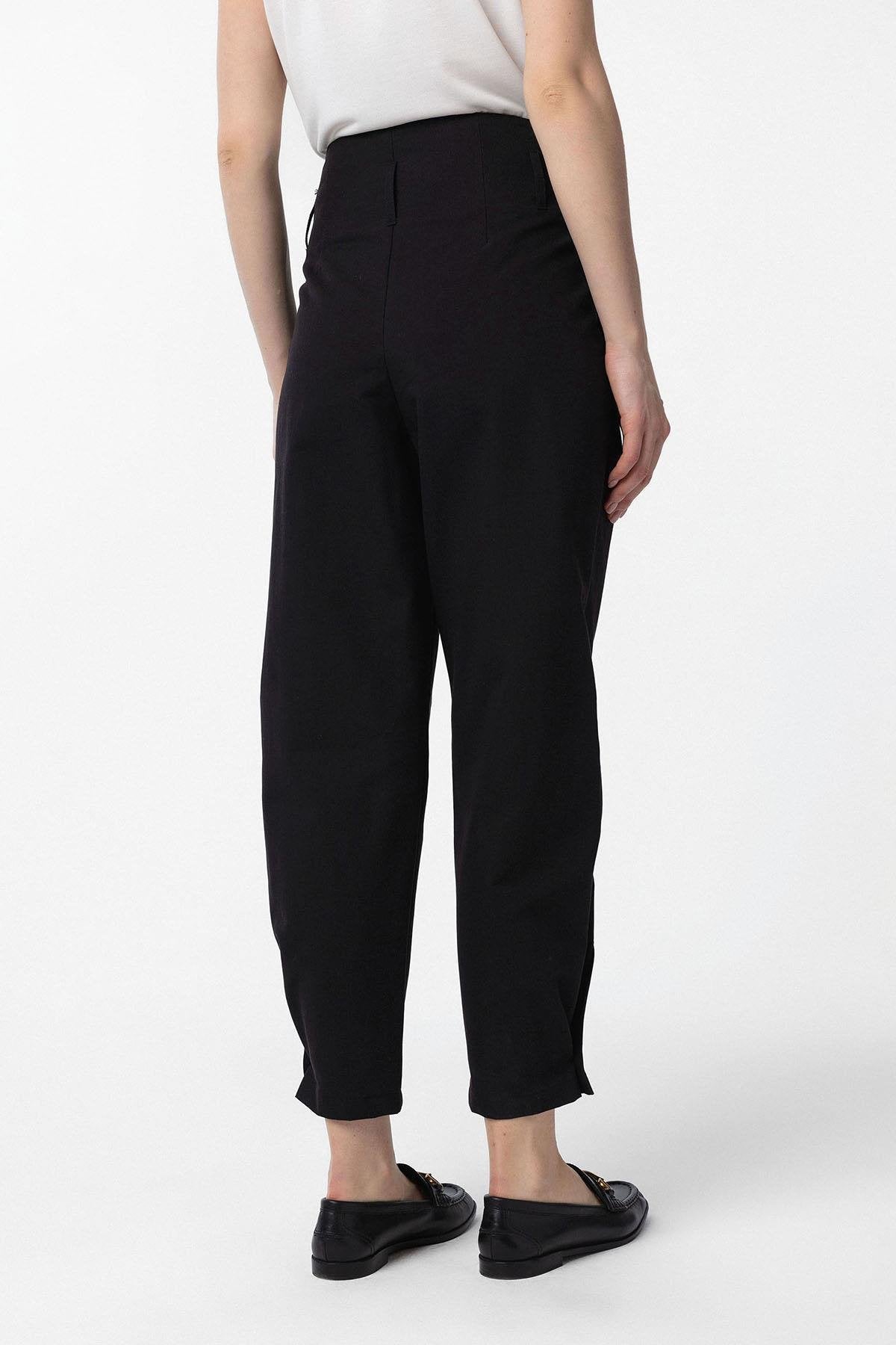 Antioch-Siyah Yüksek Bel Paçası Düğmeli Fit Kadın Pantolon-Kumaş Pantolon-5-Milagron.com