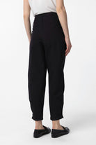 Antioch-Siyah Yüksek Bel Paçası Düğmeli Fit Kadın Pantolon-Kumaş Pantolon-5-Milagron.com