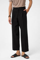 Antioch-Siyah Yüksek Bel Pileli Relax Fit Erkek Pantolon-Kumaş Pantolon-1-Milagron.com