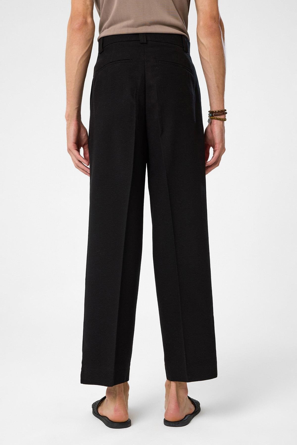 Antioch-Siyah Yüksek Bel Pileli Relax Fit Erkek Pantolon-Kumaş Pantolon-5-Milagron.com