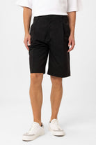 Antioch-Siyah Yüksek Bel Pileli Relaxed Bermuda Erkek Şort-Şort-1-Milagron.com