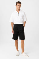 Antioch-Siyah Yüksek Bel Pileli Relaxed Bermuda Erkek Şort-Şort-2-Milagron.com