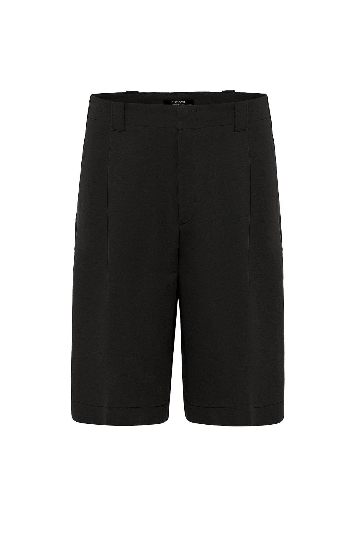 Antioch-Siyah Yüksek Bel Pileli Relaxed Bermuda Erkek Şort-Şort-5-Milagron.com