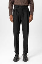 Antioch-Siyah Yüksek Bel Pileli Teknik Erkek Pantolon-Pantolon-1-Milagron.com