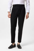 Antioch-Siyah Yüksek Bel Pileli Toka Detaylı Erkek Pantolon-Kumaş Pantolon-3-Milagron.com