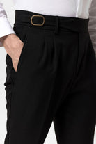 Antioch-Siyah Yüksek Bel Pileli Toka Detaylı Erkek Pantolon-Kumaş Pantolon-5-Milagron.com