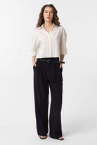 Antioch-Siyah Yüksek Bel Pilili Kadın Pantolon-Kumaş Pantolon-2-Milagron.com