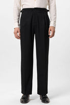 Antioch-Siyah Yüksek Bel Toka Detaylı Rahat Kalıp Erkek Pantolon-Kumaş Pantolon-1-Milagron.com