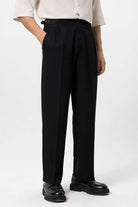 Antioch-Siyah Yüksek Bel Toka Detaylı Rahat Kalıp Erkek Pantolon-Kumaş Pantolon-2-Milagron.com