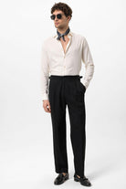 Antioch-Siyah Yüksek Bel Toka Detaylı Rahat Kalıp Erkek Pantolon-Kumaş Pantolon-3-Milagron.com