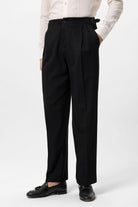 Antioch-Siyah Yüksek Bel Toka Detaylı Rahat Kalıp Erkek Pantolon-Kumaş Pantolon-5-Milagron.com