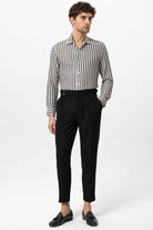 Antioch-Siyah Yüksek Bel Yandan Tokalı Pileli Kumaş Pantolon-Kumaş Pantolon-1-Milagron.com