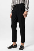 Antioch-Siyah Yüksek Bel Yandan Tokalı Pileli Kumaş Pantolon-Kumaş Pantolon-2-Milagron.com