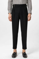 Antioch-Siyah Yüksek Bel Yandan Tokalı Pileli Kumaş Pantolon-Kumaş Pantolon-4-Milagron.com