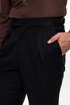 Antioch-Siyah Yün Görünümlü Yüksek Bel Pileli Erkek Pantolon-Pantolon-5-Milagron.com