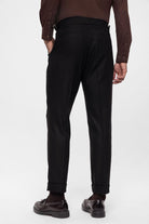 Antioch-Siyah Yün Görünümlü Yüksek Bel Pileli Erkek Pantolon-Pantolon-6-Milagron.com