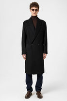 Antioch-Siyah Yün Karışımlı Balıksırtı Kruvaze Erkek Kaban-Kaban-1-Milagron.com