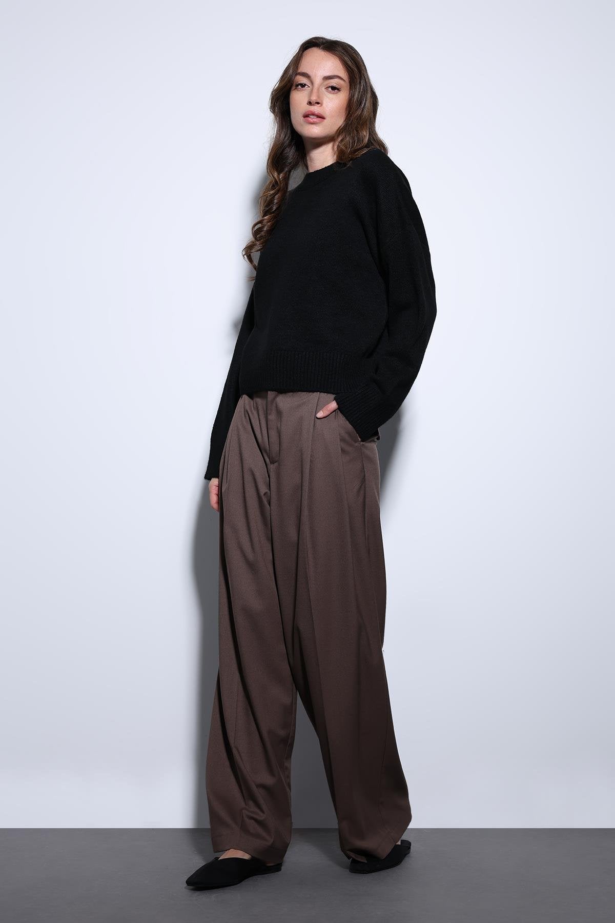 Antioch-Antioch Siyah Yün Karışımlı Kadın Kazak-Kazak-2-Milagron.com