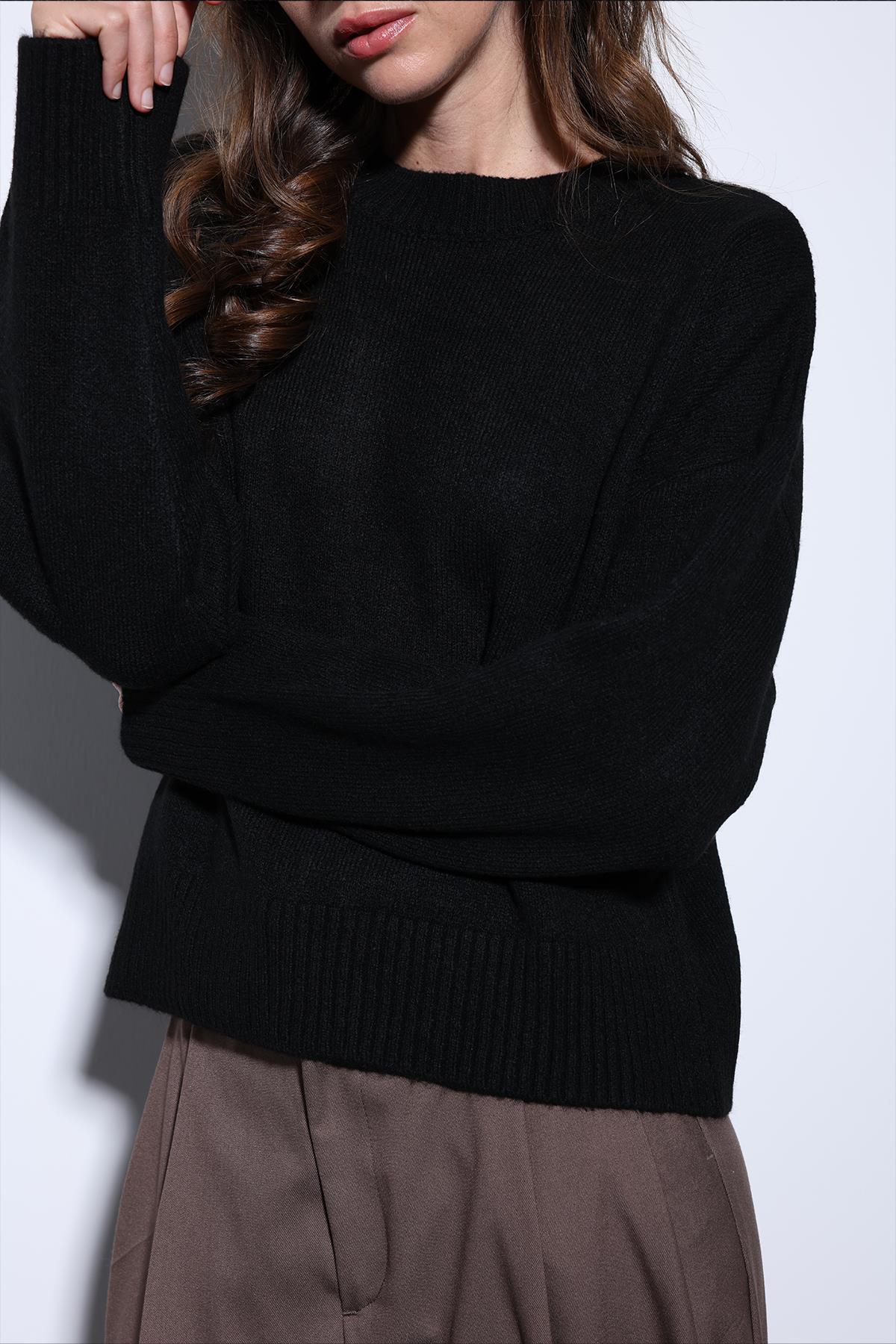 Antioch-Antioch Siyah Yün Karışımlı Kadın Kazak-Kazak-4-Milagron.com