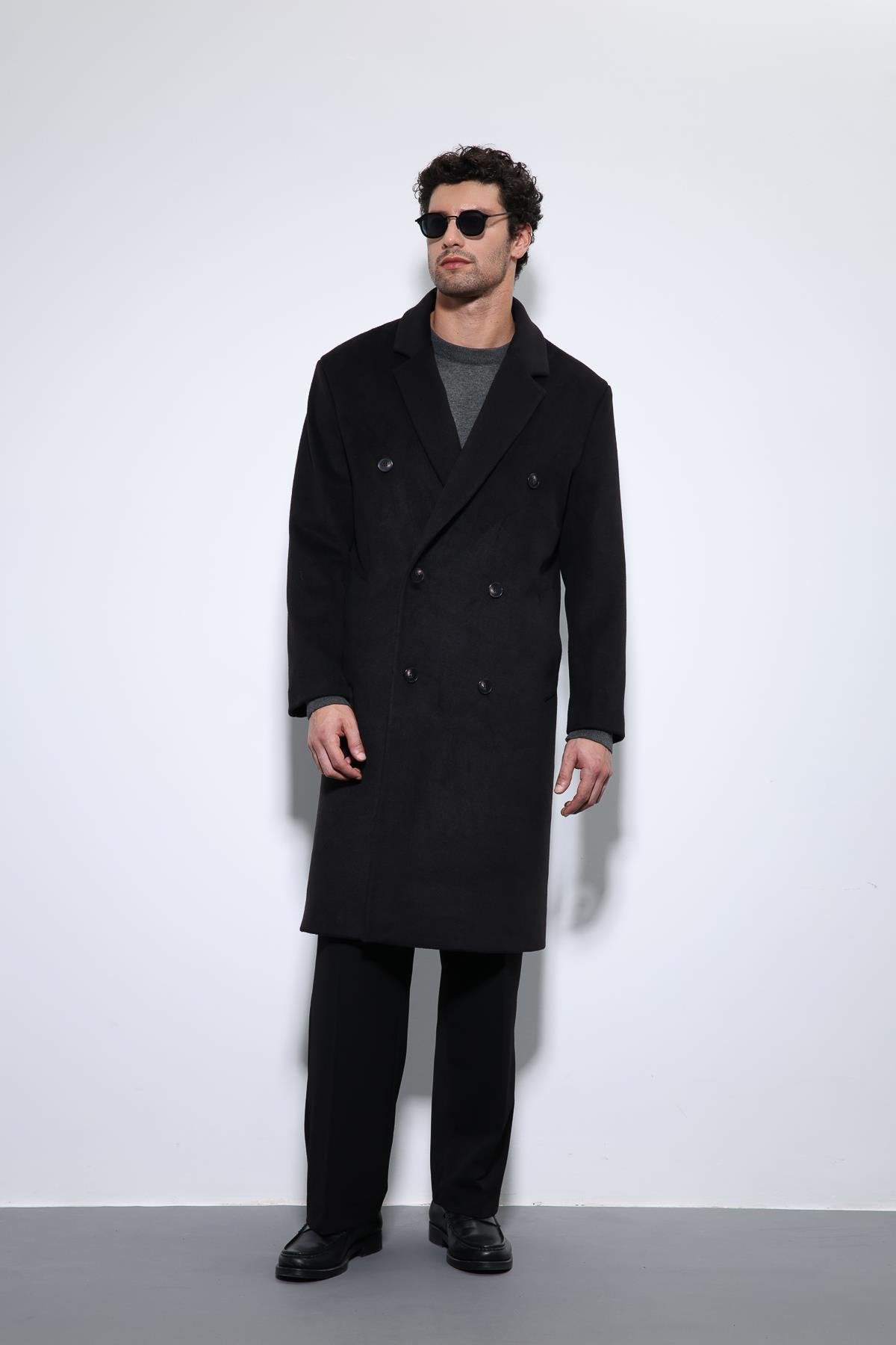 Antioch-Siyah Yün Karışımlı Kruvaze Erkek Kaban-Kaban-2-Milagron.com