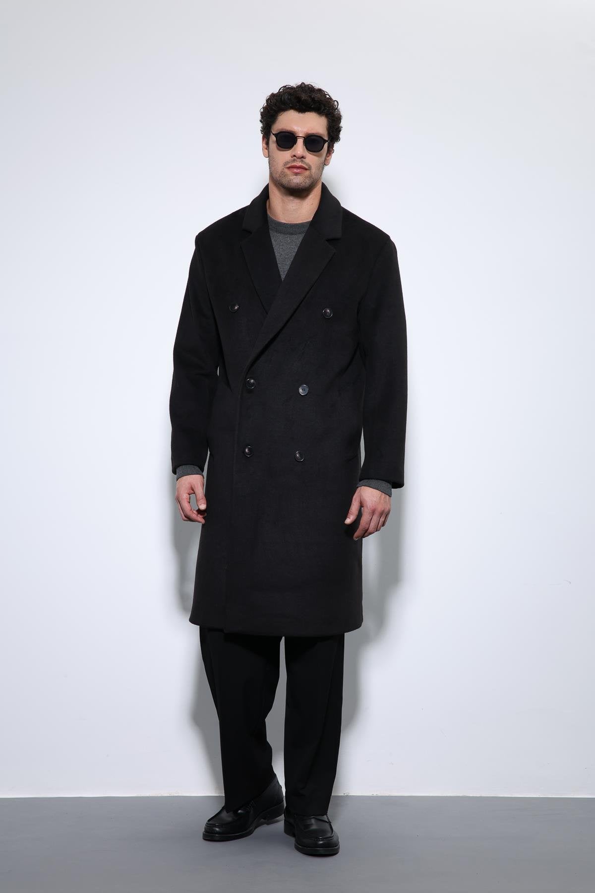 Antioch-Siyah Yün Karışımlı Kruvaze Erkek Kaban-Kaban-3-Milagron.com