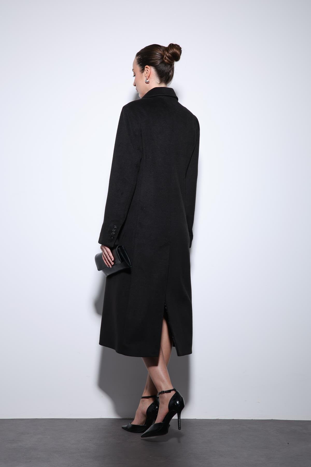 Antioch-Siyah Yün Karışımlı Kruvaze Kadın Kaban-Kaban-8-Milagron.com