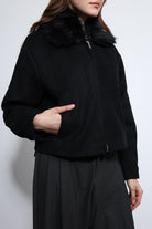 Antioch-Siyah Yün Karışımlı Suni Kürk Yaka Ceket-Ceket-11-Milagron.com