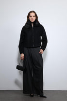 Antioch-Siyah Yün Karışımlı Suni Kürk Yaka Ceket-Ceket-4-Milagron.com