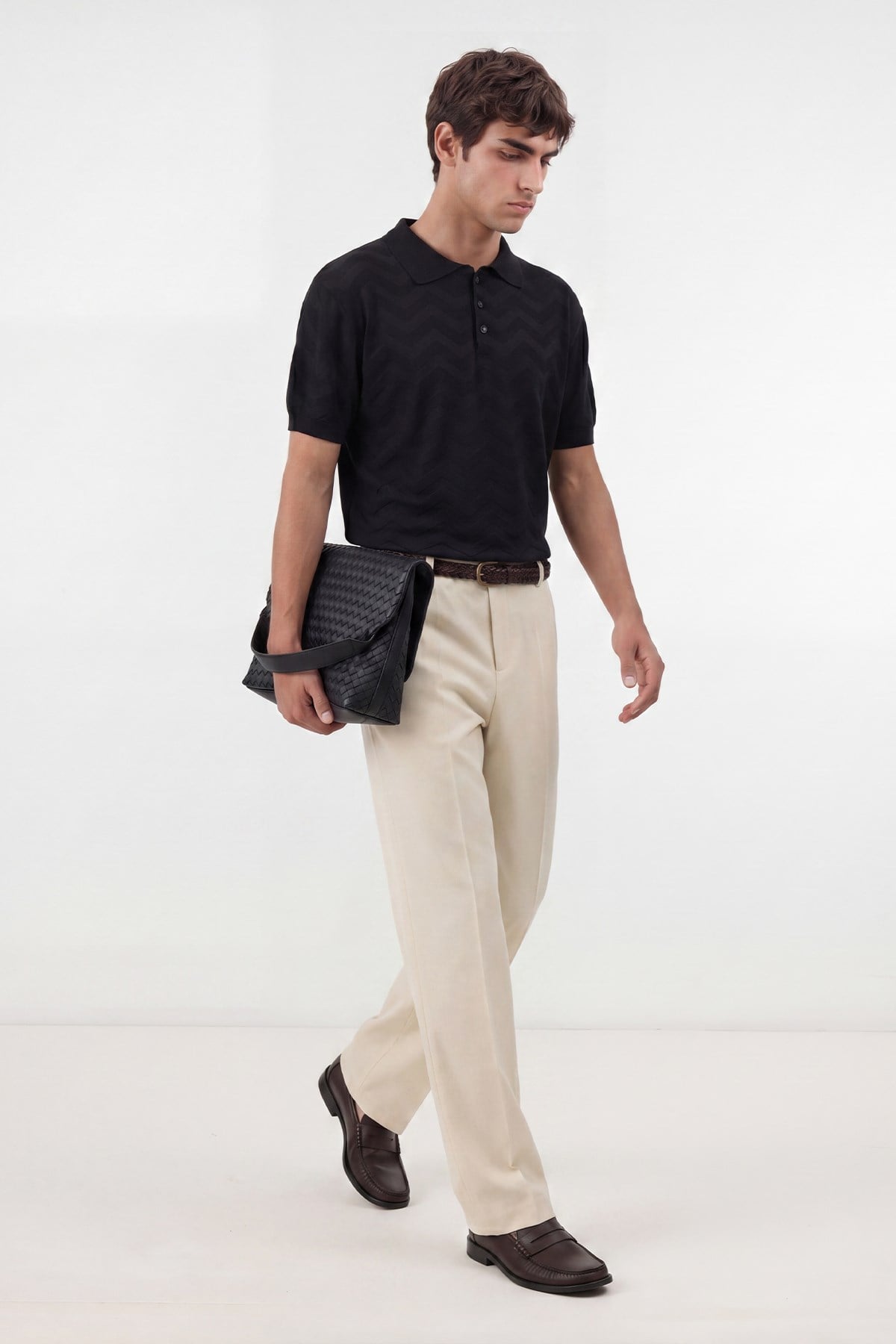 Antioch Siyah Zigzag Desenli Polo Yaka Triko Erkek T-Shirt