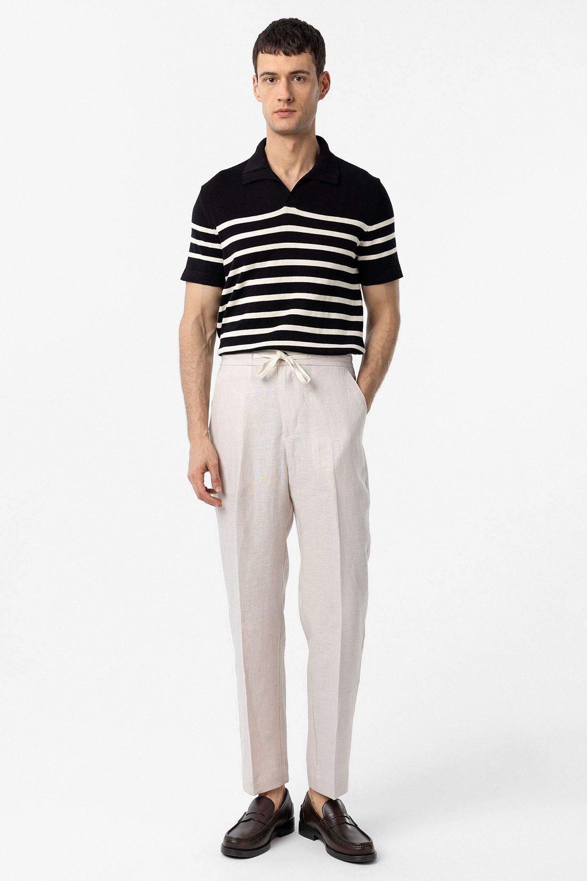 Antioch-Siyah/Ekru Polo Yaka Çizgili Erkek Triko T Shirt-T-Shirts-2-Milagron.com