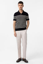 Antioch-Siyah/Ekru Polo Yaka Çizgili Erkek Triko T Shirt-T-Shirts-3-Milagron.com