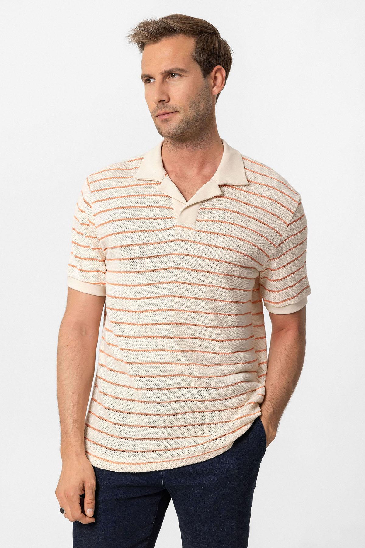 Antioch-Somon Apaş Yaka Çizgili örme Erkek T Shirt-T-Shirts-3-Milagron.com