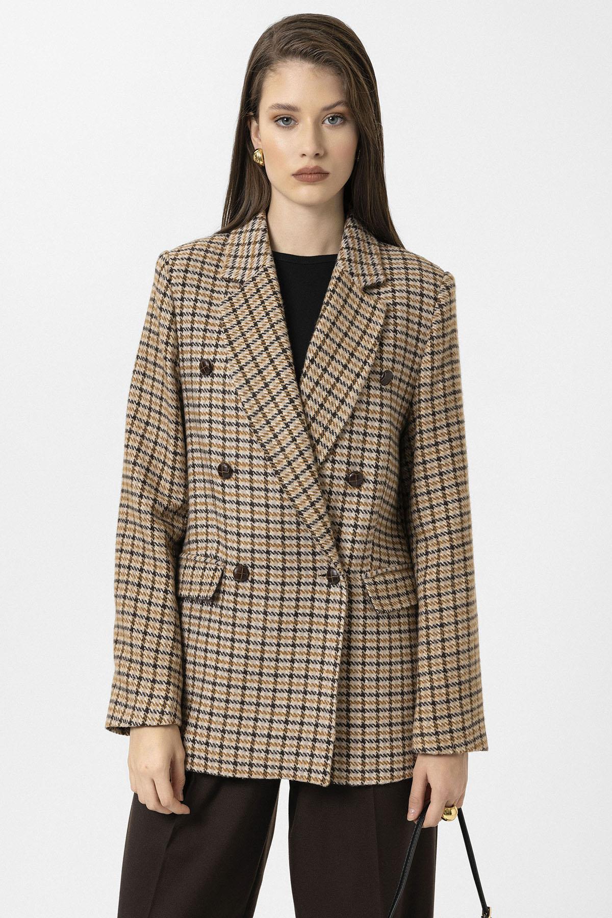 Antioch-Taba Kadın Kazayağı Desenli Blazer Ceket-Ceket-1-Milagron.com