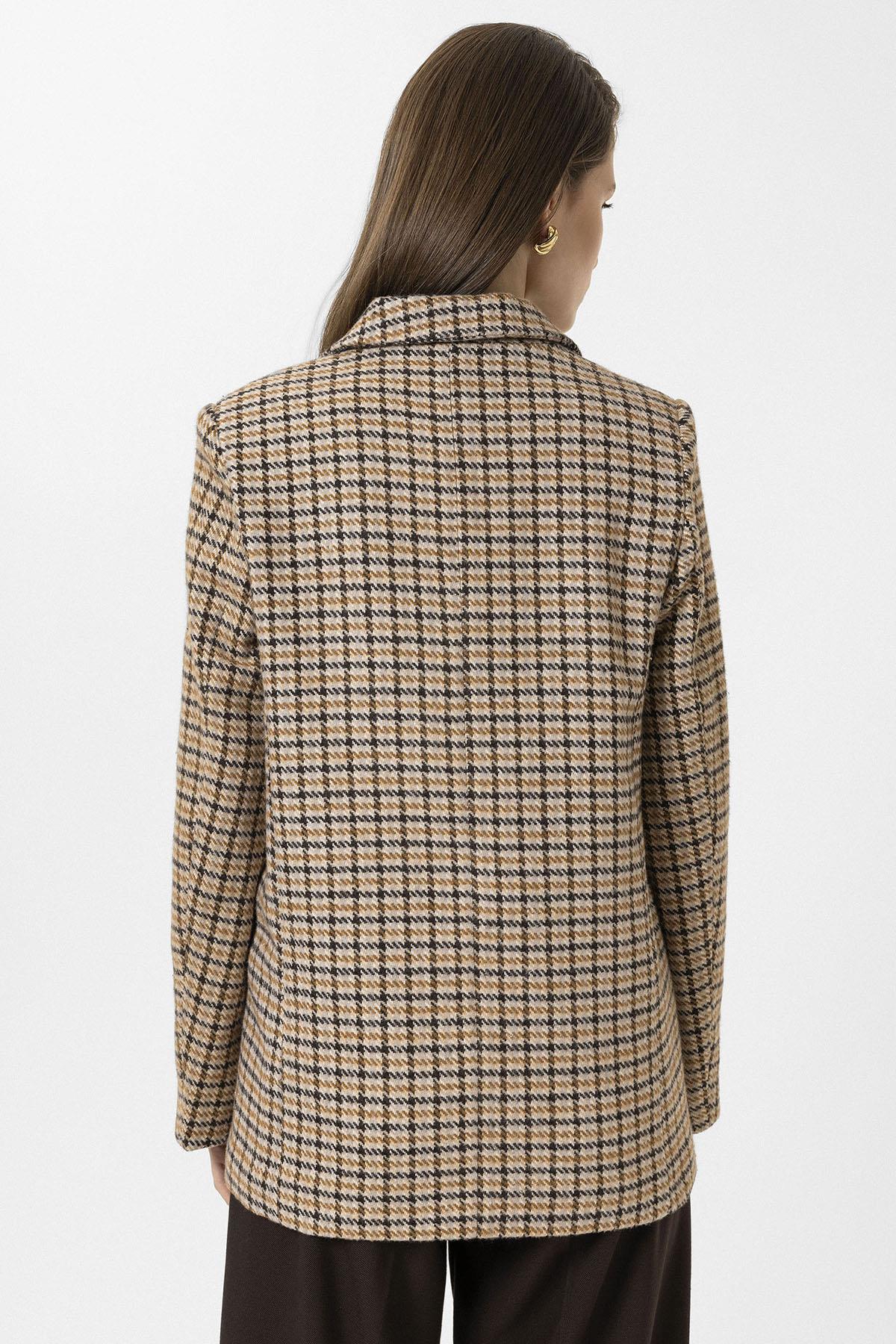 Antioch-Taba Kadın Kazayağı Desenli Blazer Ceket-Ceket-7-Milagron.com