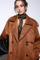 Antioch-Taba Kruvaze Süet Görünümlü Premium Kadın Trençkot-Trençkot-4-Milagron.com