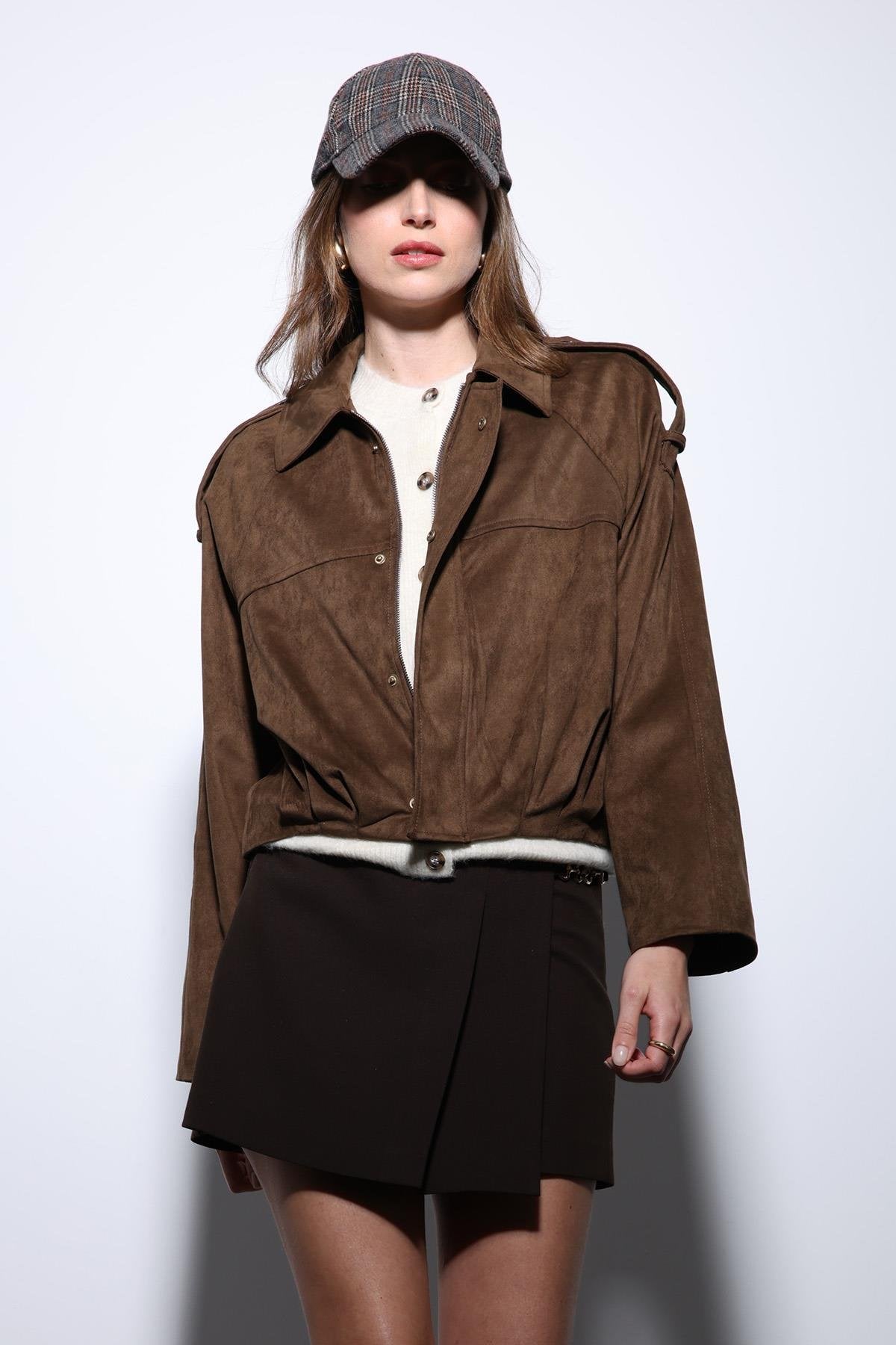 Antioch-Taba Süet Görünümlü Bomber Kadın Mont-Mont-6-Milagron.com