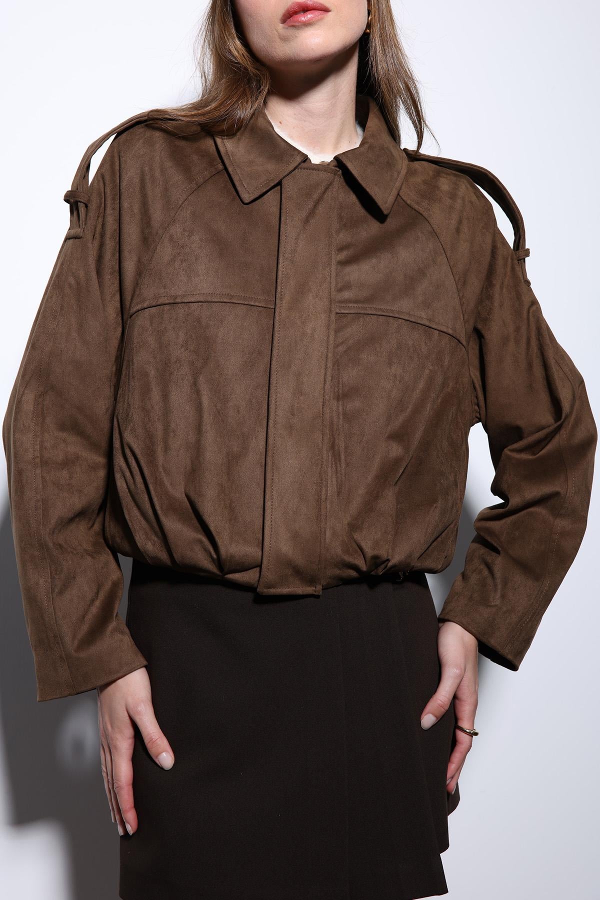 Antioch-Taba Süet Görünümlü Bomber Kadın Mont-Mont-7-Milagron.com