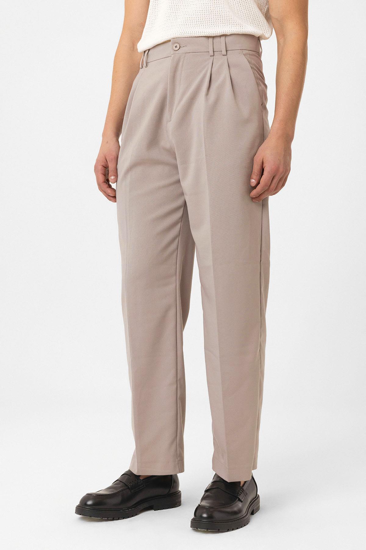 Antioch-Taş Çift Pileli Baggy Fit Erkek Pantolon-Kumaş Pantolon-4-Milagron.com