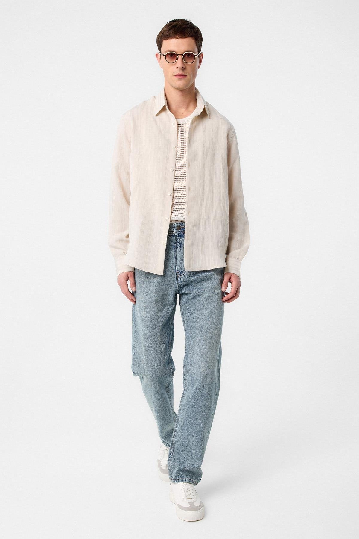 Antioch-Taş Çizgili Ve Dokulu Erkek Gömlek-Gömlek-2-Milagron.com