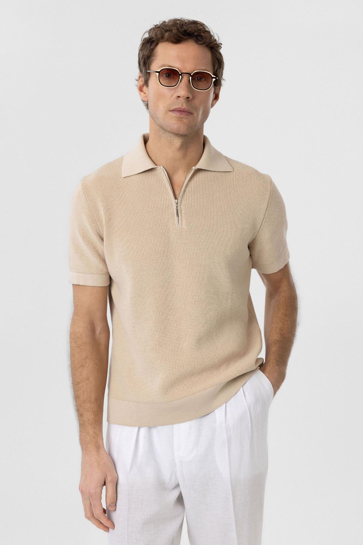 Antioch-Taş Fermuarlı Dokuma Erkek Polo Yaka Triko T Shirt-T-Shirts-1-Milagron.com