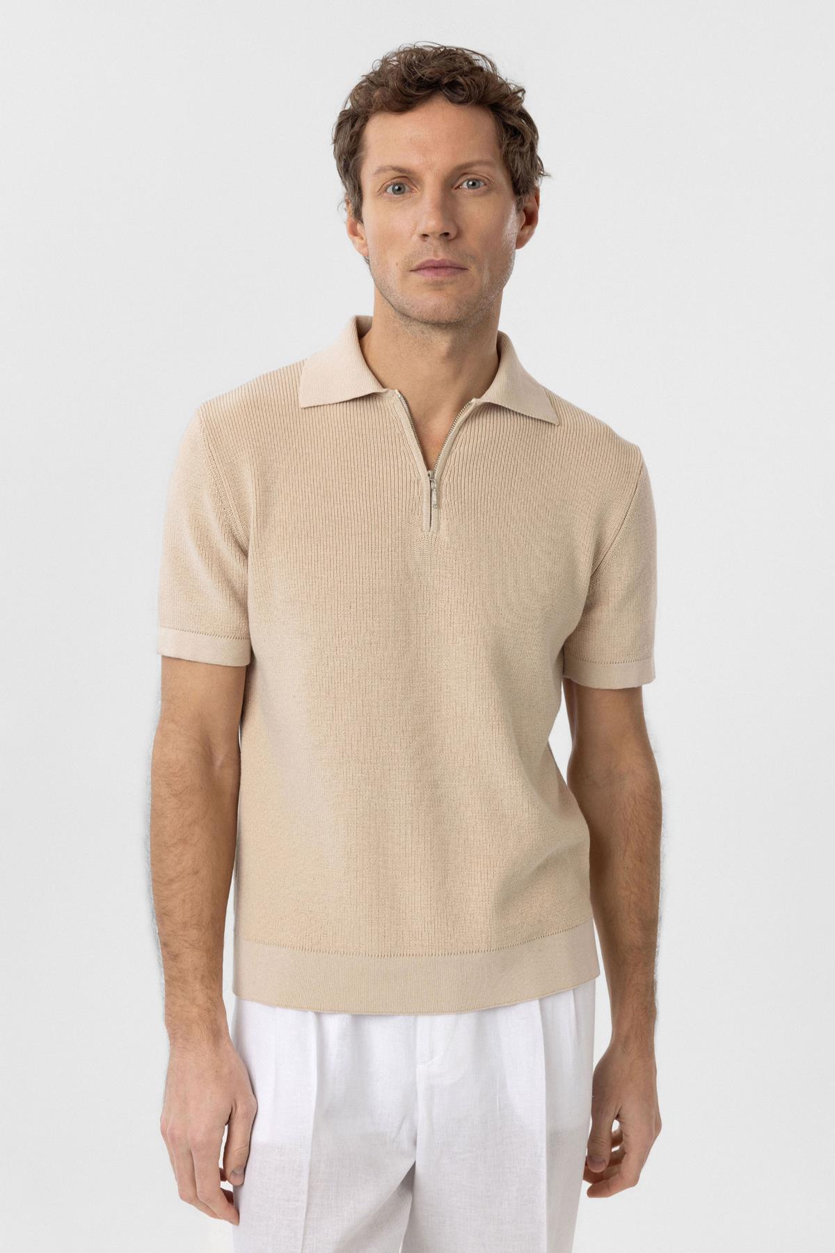 Antioch-Taş Fermuarlı Dokuma Erkek Polo Yaka Triko T Shirt-T-Shirts-2-Milagron.com