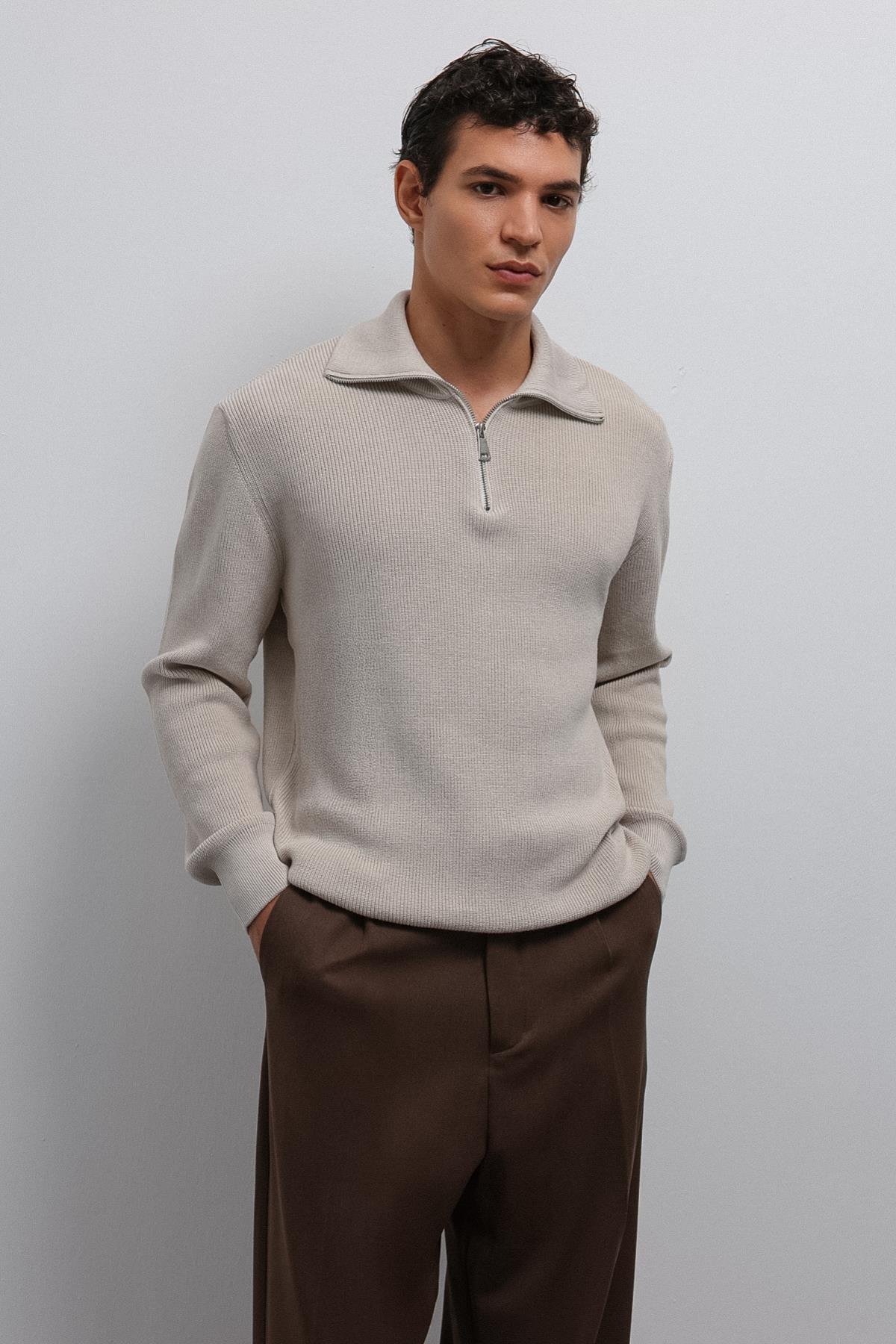 Antioch-Taş Fermuarlı Triko Erkek Kazak-Kazak-1-Milagron.com