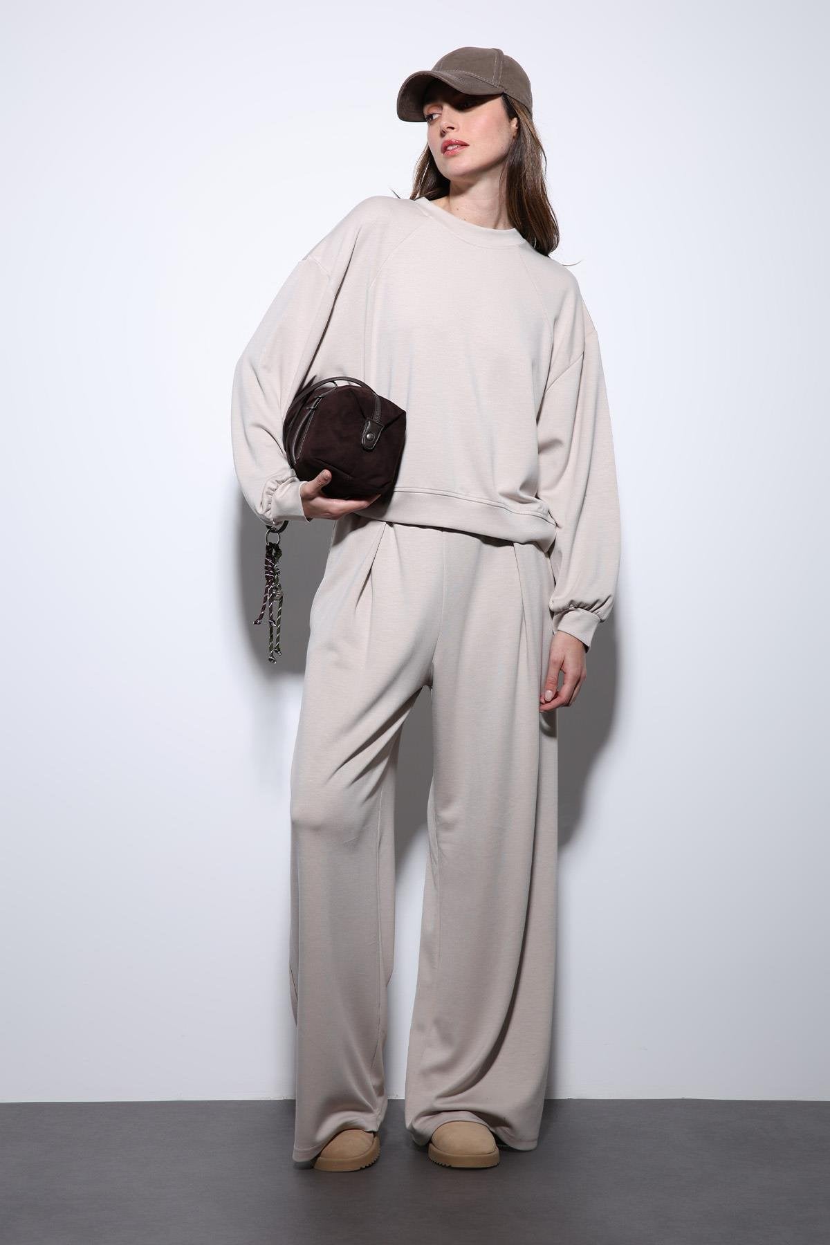 Antioch-Taş Geniş Paça Relaxed Kadın Takım-Takım-3-Milagron.com