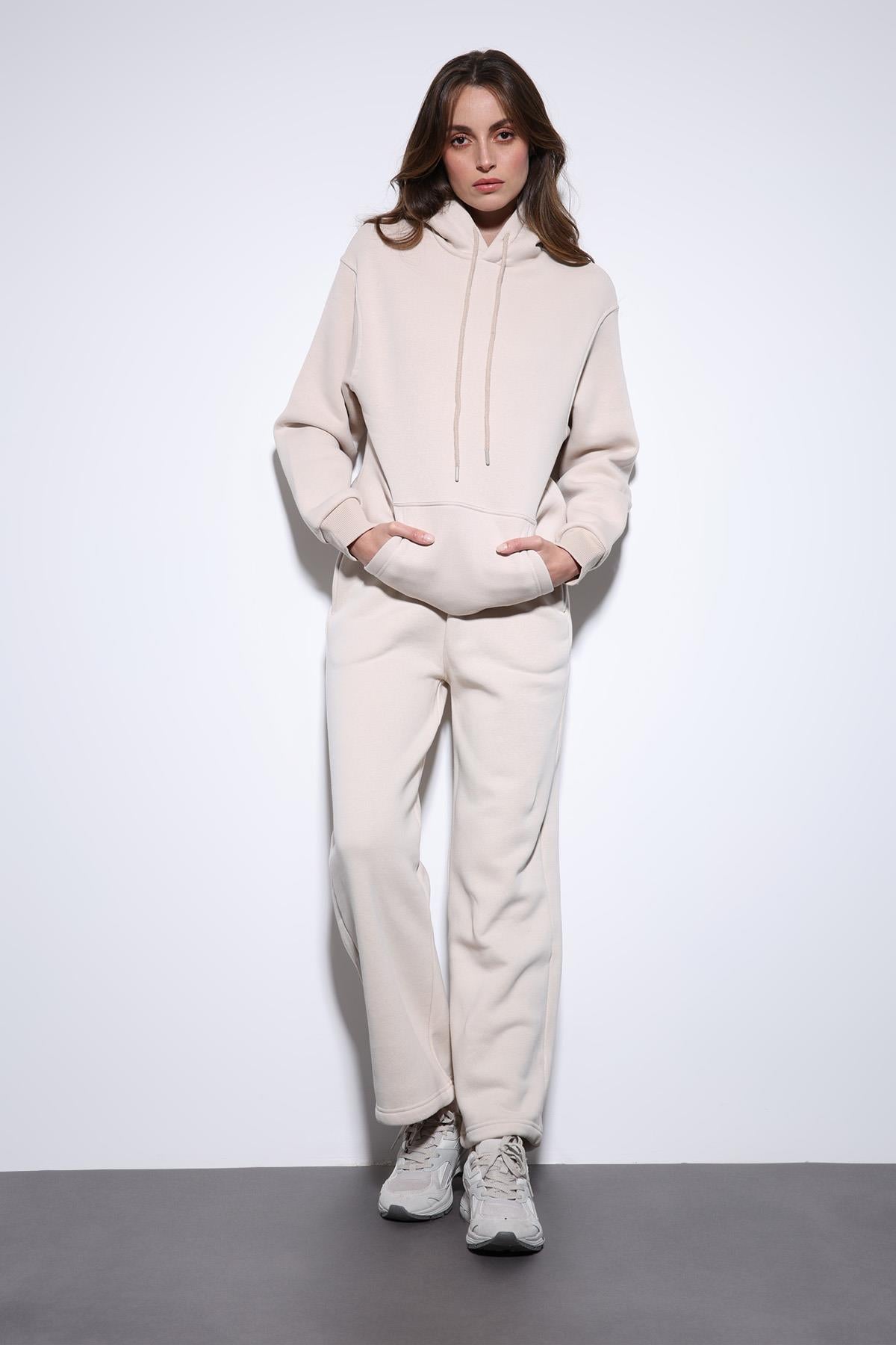 Antioch-Taş Kapüşonlu Basic Kadın Sweatshirt-Sweatshirt-1-Milagron.com