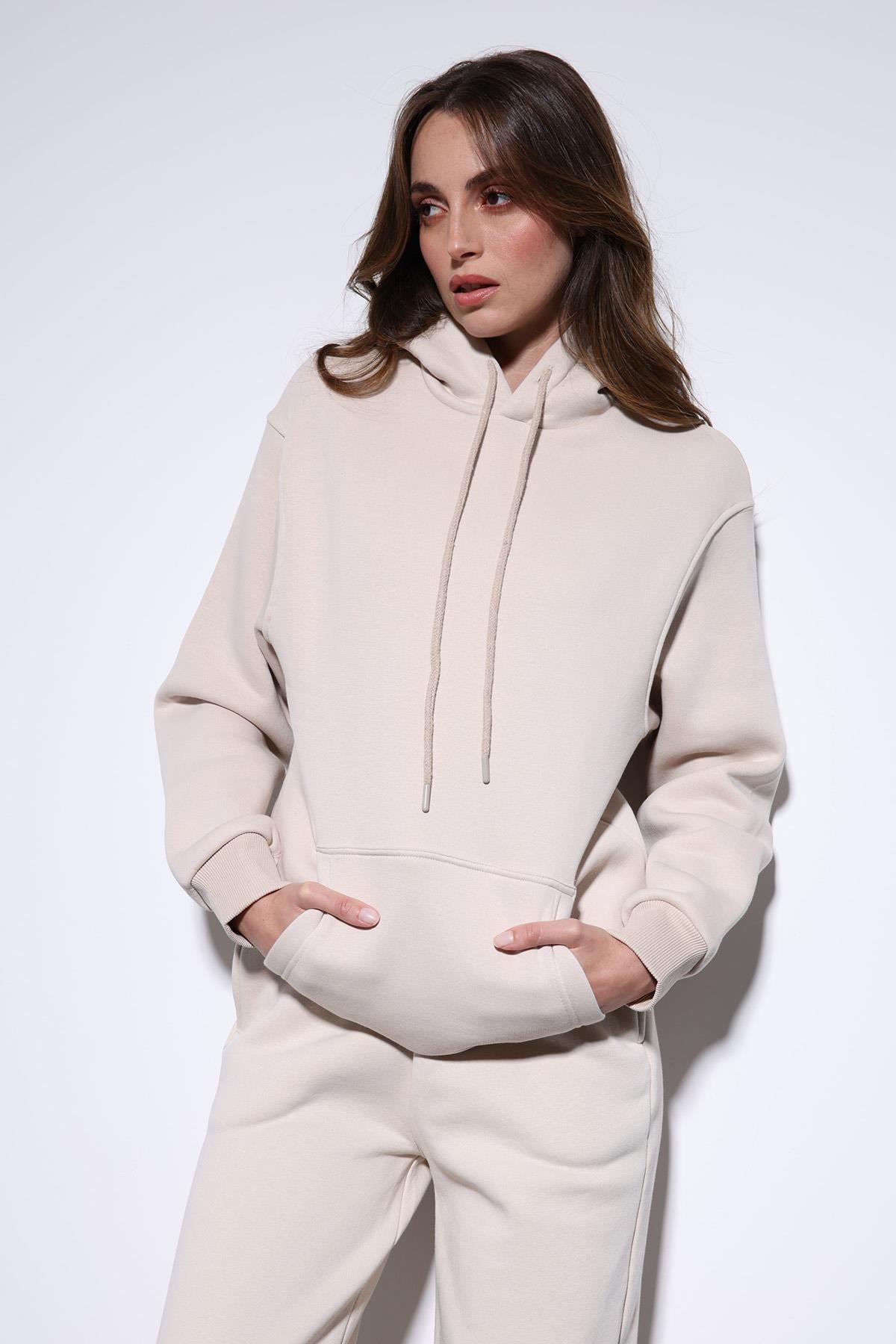 Antioch-Taş Kapüşonlu Basic Kadın Sweatshirt-Sweatshirt-4-Milagron.com