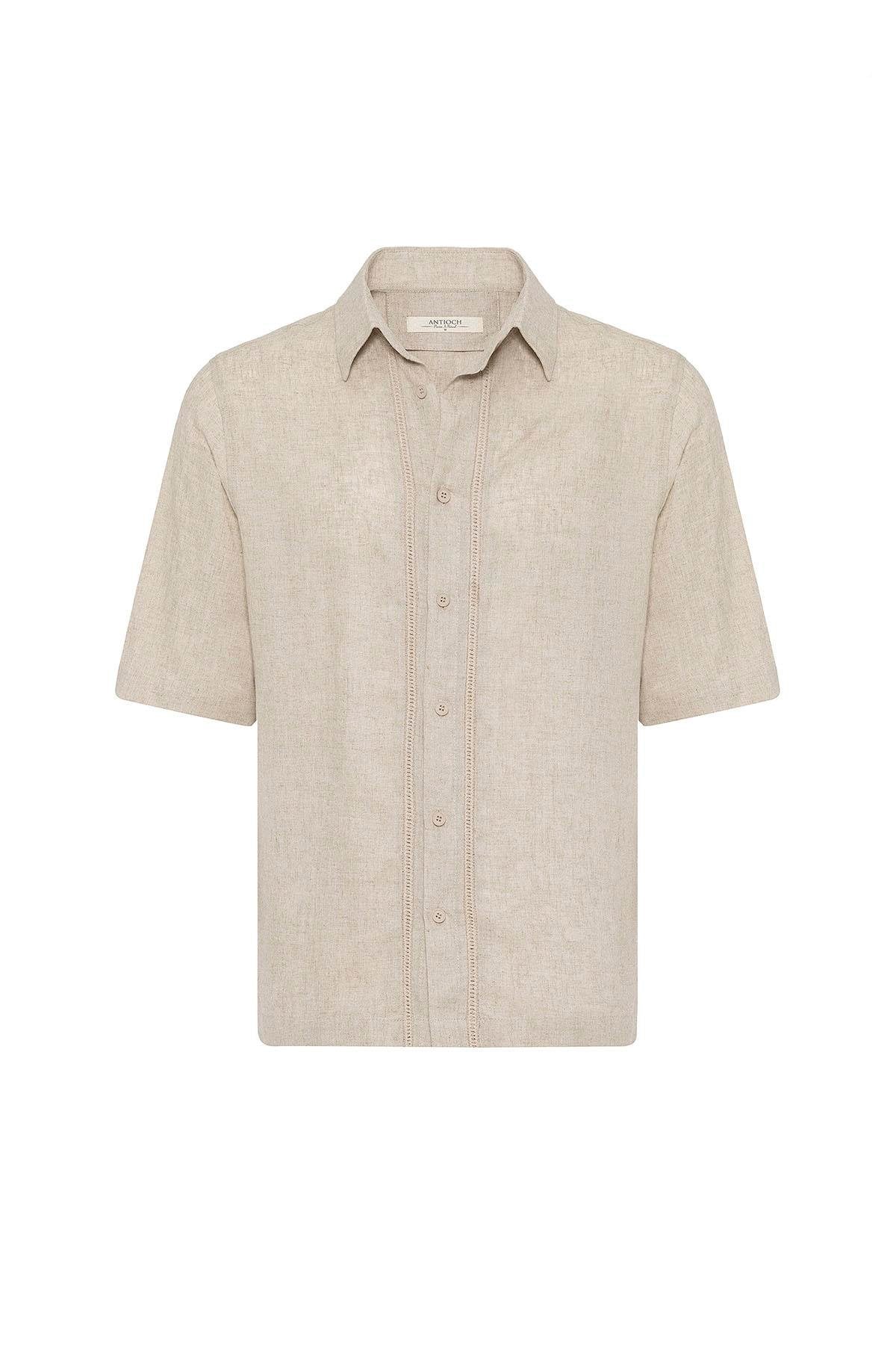 Antioch-Taş Keten Karışımlı Relaxed Erkek Gömlek-Gömlek-6-Milagron.com